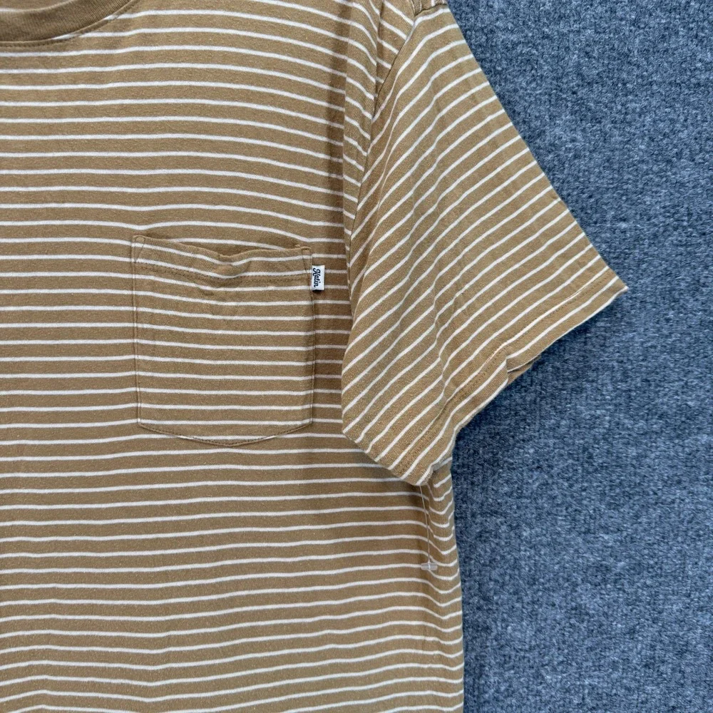 Katin Tshirt Mens Large Gold Yellow White Striped Pocket Short Sleeve Tee Casual